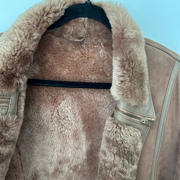 COPY - Vintage Sheepskin Coat W/ Leather Trim Tan inside shearling - Picture 6 of 13